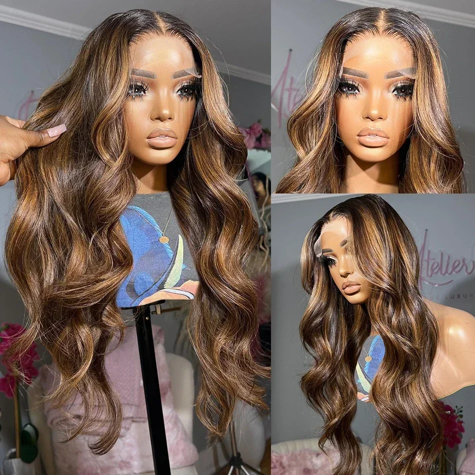 HD Full Lace Frontal Wig para Mulheres, Mel Loiro, Onda Do Corpo, Destaque Do Cabelo Humano, 13x4, 13x6