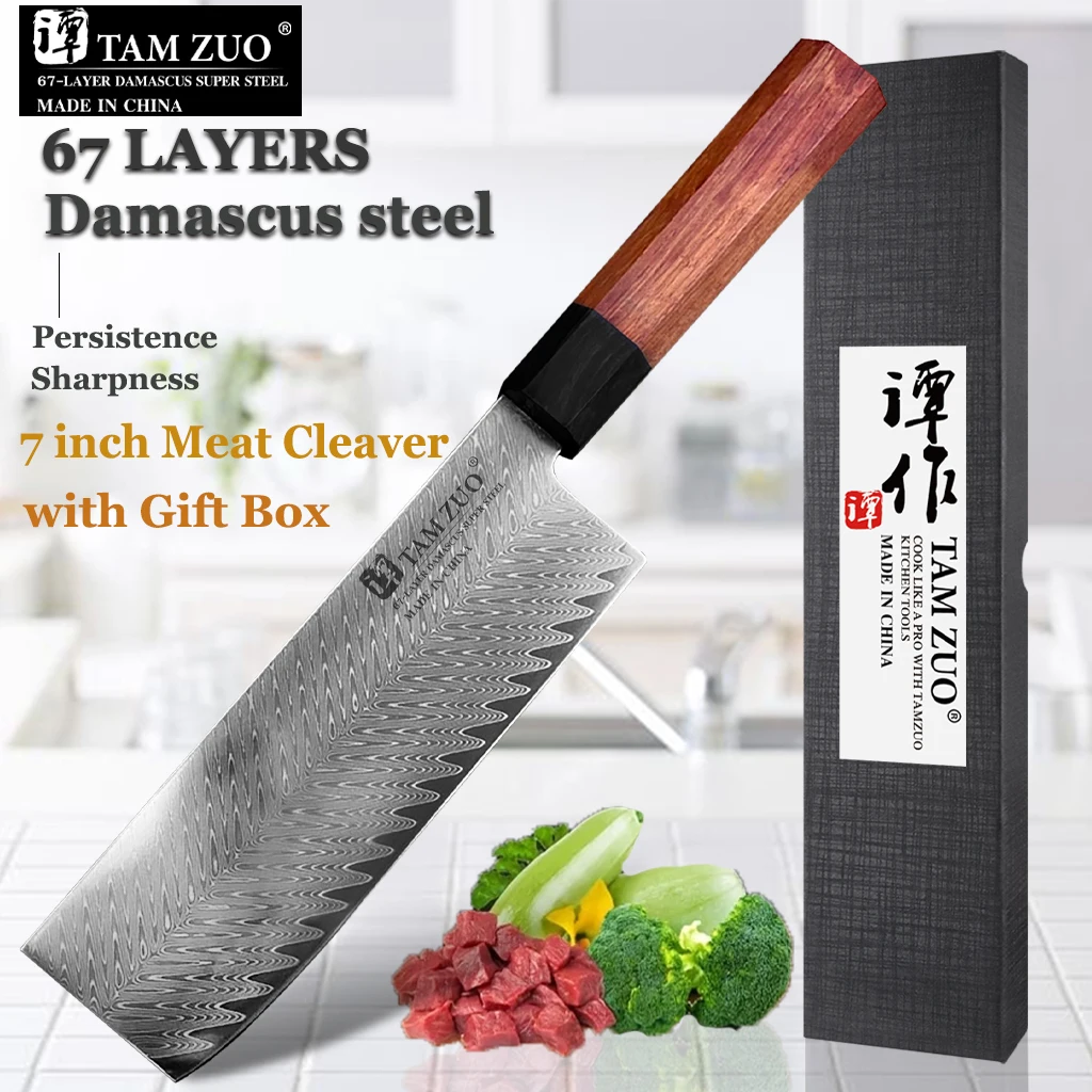 

67-layers Damascus Steel Japanese Slicing Sushi Cleaver Sashimi 62HRC High Hardness Kitchen Knife Meat Cleaver with Gift Box