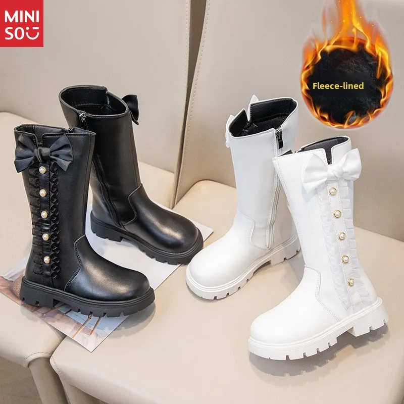 

Сапоги до колена для девочек Miniso 2025, модные зимние детские сапоги martin