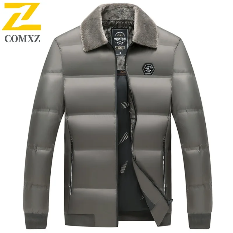 COMXZ الرجال الشتاء سترة الفراء طوق الراقية الأعمال يندبروف الباردة برهان العمل وسادة مبطنة 2025 السفر وسيم مبطن سترة