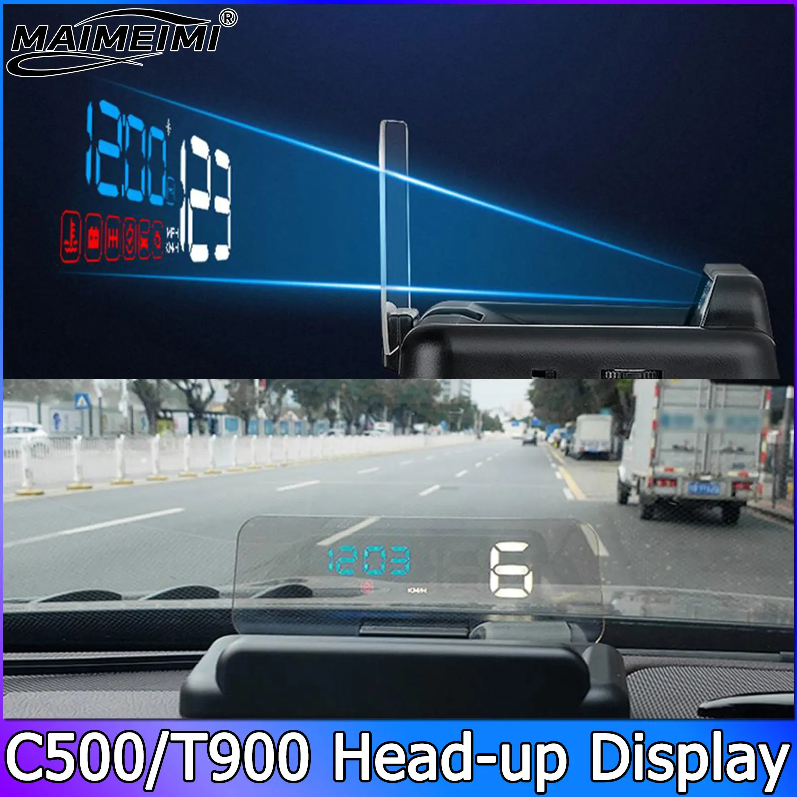 

QC Car OBD2/GPS HUD C500/T900 Head Up Display Mirror Projector On Board Computer Clock Alarm Cartronics Auto Accessories Speed