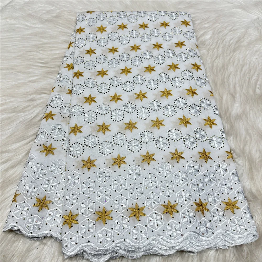 

Latest African Lace Embroidery Fabric 5Yards Swiss Voile Cotton Fabric Lace with Stones Sewing For Women Wedding Dresses 32A33