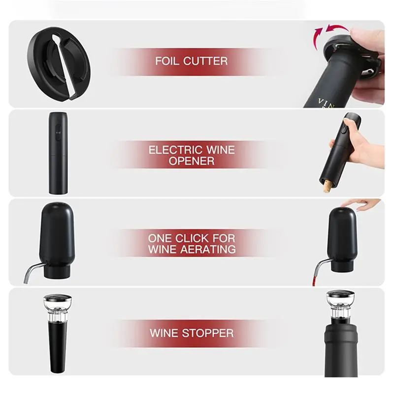 【RECOMMENDED】Automatic Corkscrew Foil Cutter Intelligent Electric Wine Aerator Wine Set And Vacuum Wine Stopper Bar Tools Operat