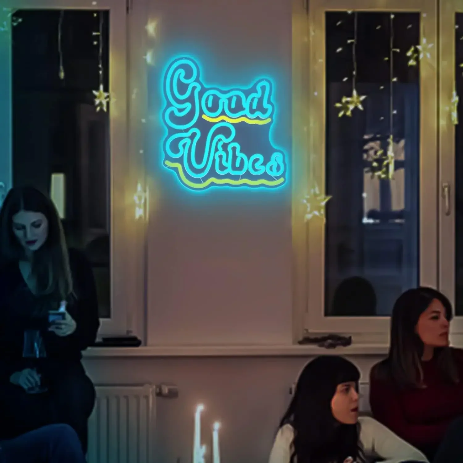 Good Vibes Neon Sign LED Wall Art USB Powered Positive Quote Decor Bedroom Living Room Party Aesthetic Hanging Light