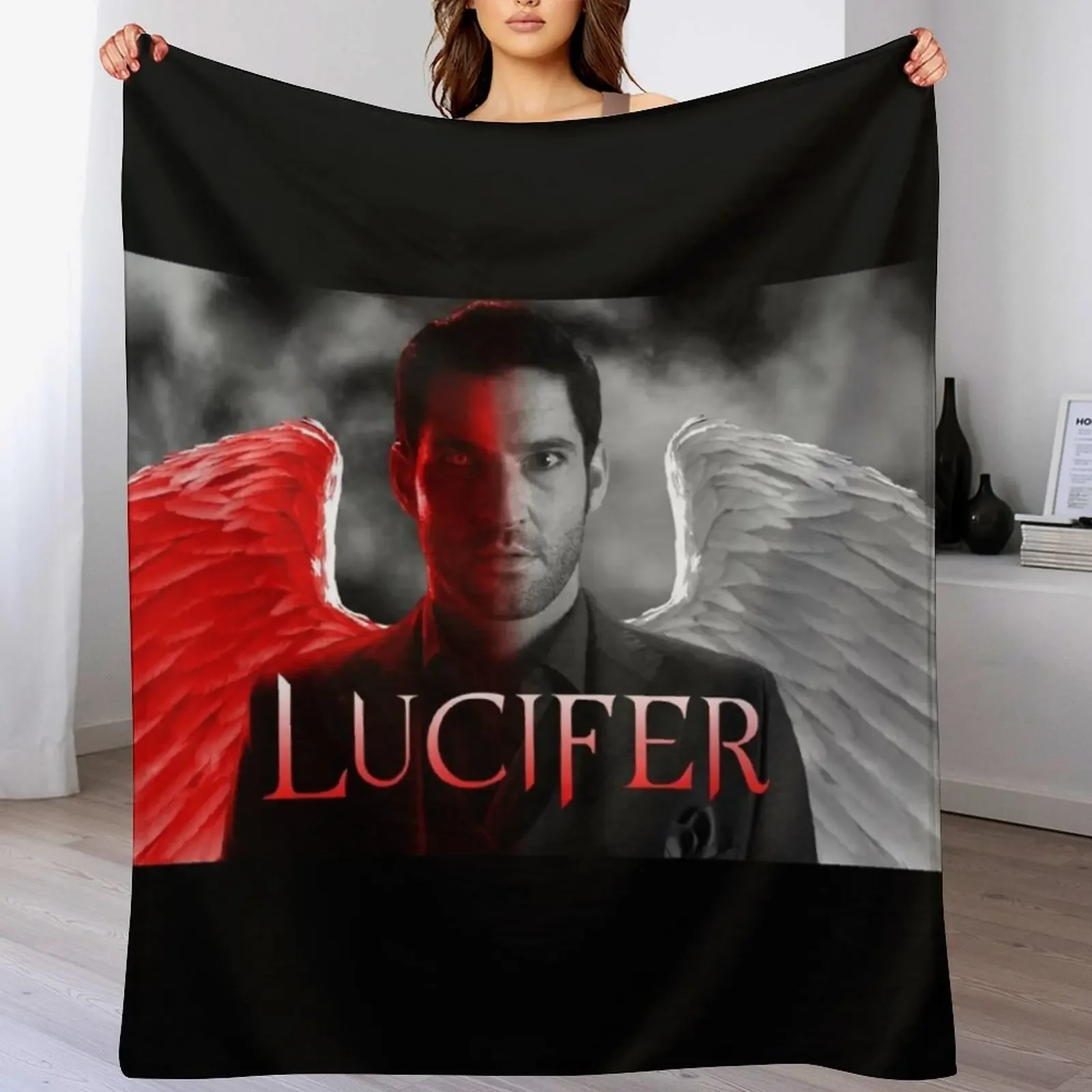 Lucifer Half Devil Face Throw Blanket blankets ands decorative blankets and throws Luxury Blankets