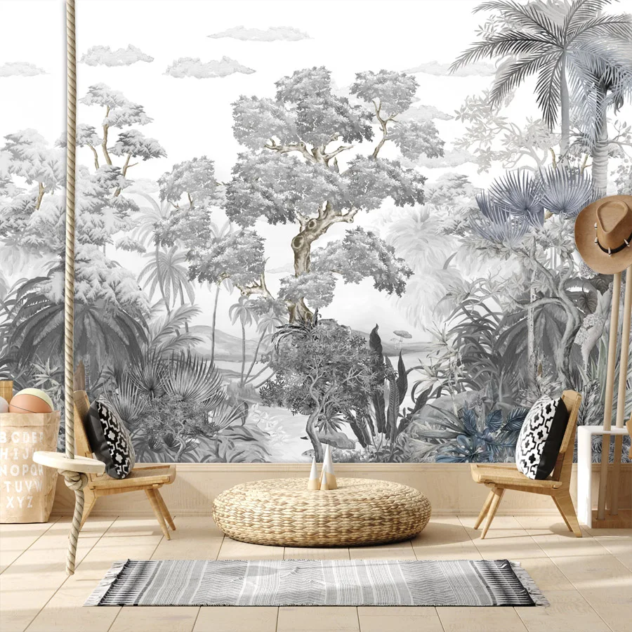 

Custom Peel and Stick Wallpapers Accept for Living Room Bedroom Walls Contact Papers Home Decor Tropical Forest Tree Sofa Mural