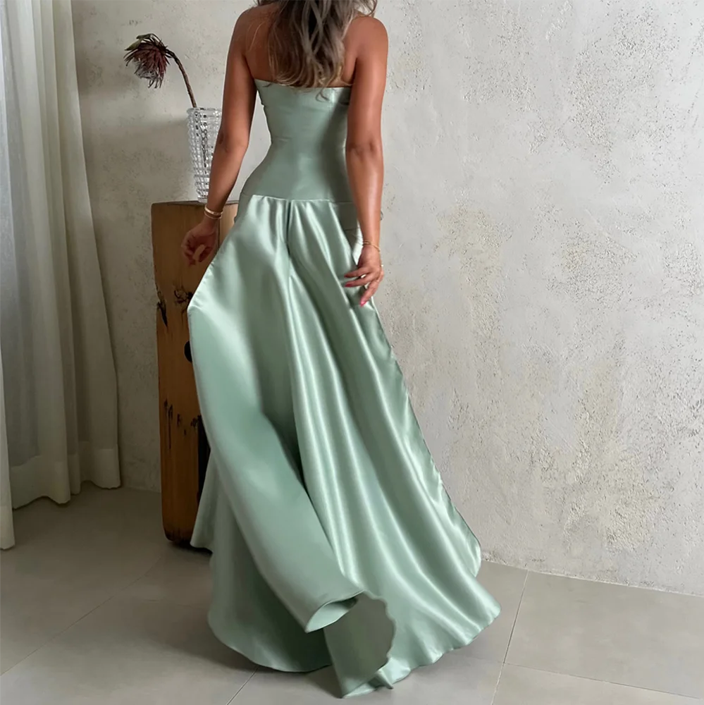 فستان سهرة كلاسيكي من الساتان مخصص رسن بدون أكمام فساتين العودة للوطن مزاجه زهرة يدوية الصنع فساتين مناسبة مخصصة