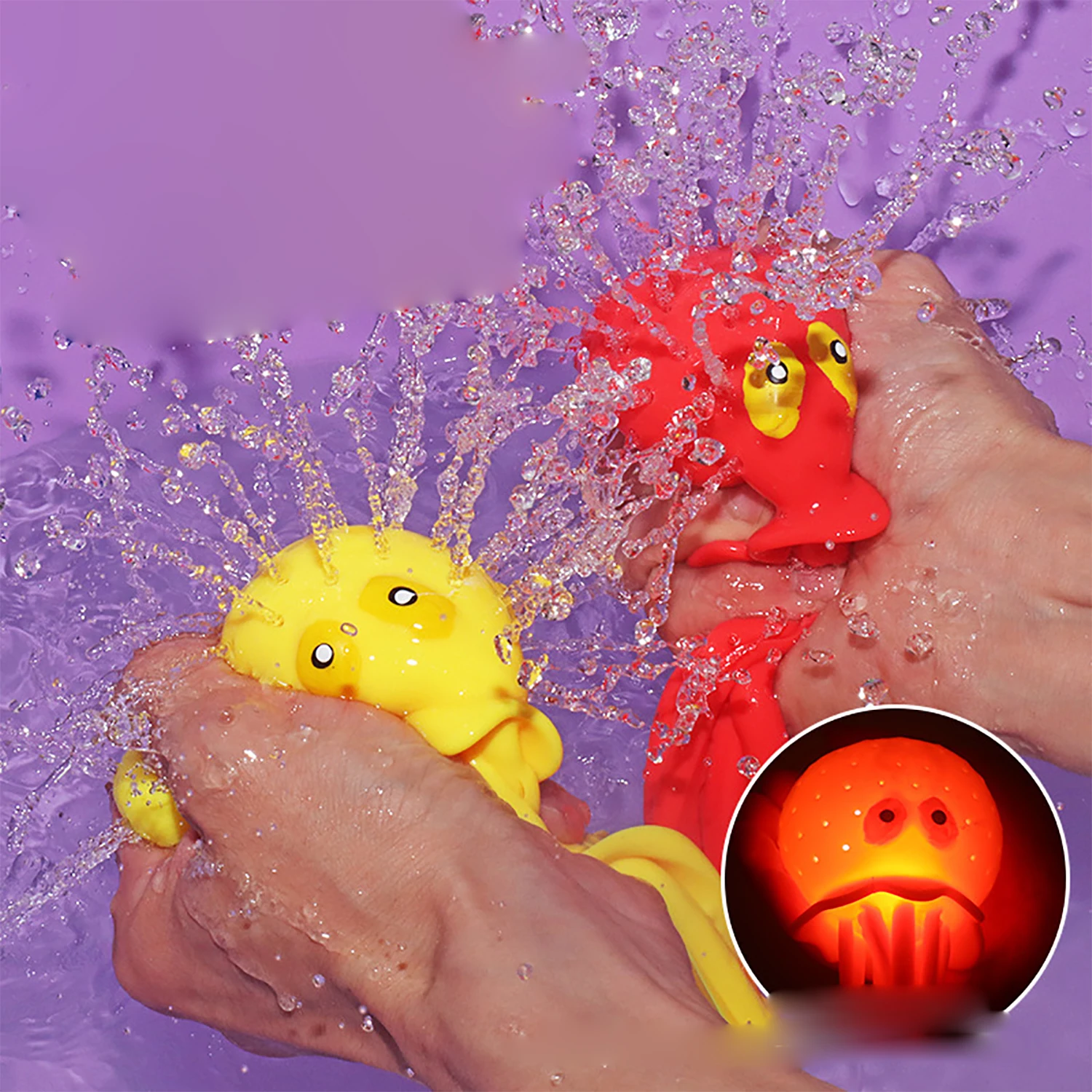 

Luminous water playing octopus,water absorbing sponge octopus pinching,children's shower squeezing and venting water playing toy