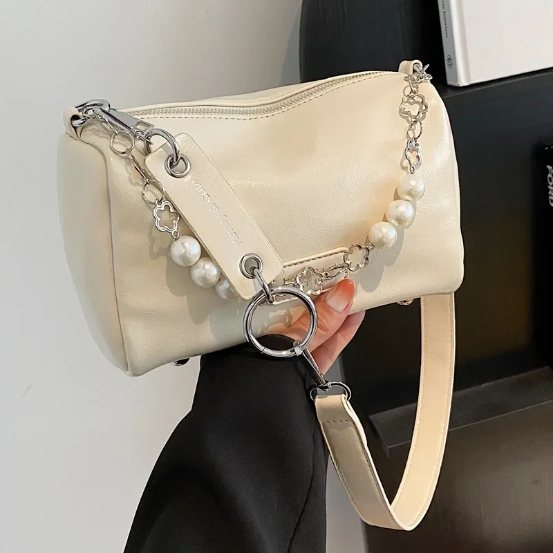 

Premium texture fashion small bag bag women's 2023 new simple pearl chain one-shoulder pillow bag versatile cross-body bag