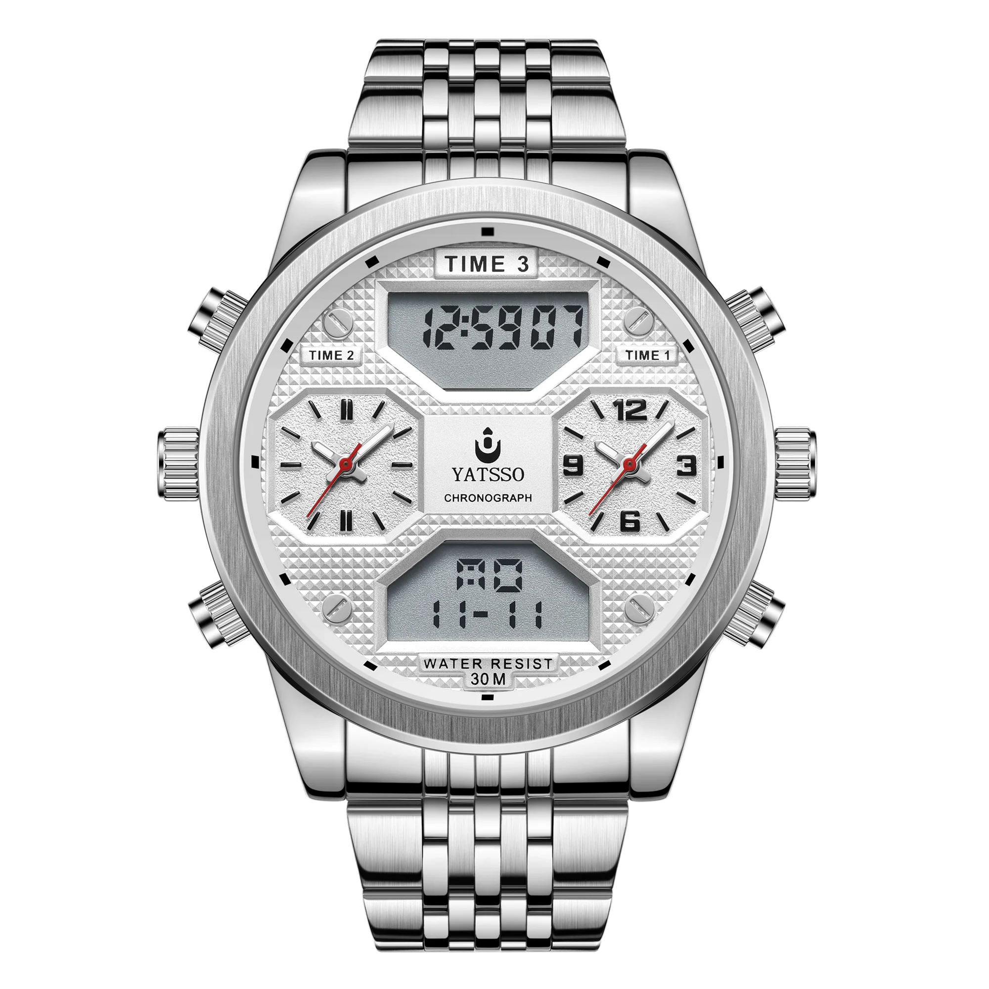 Men's Digital Military Sport Watch 3ATM Waterproof Luminous Steel Strap Quartz Wristwatch Fashion Male Clock Reloj Hombre