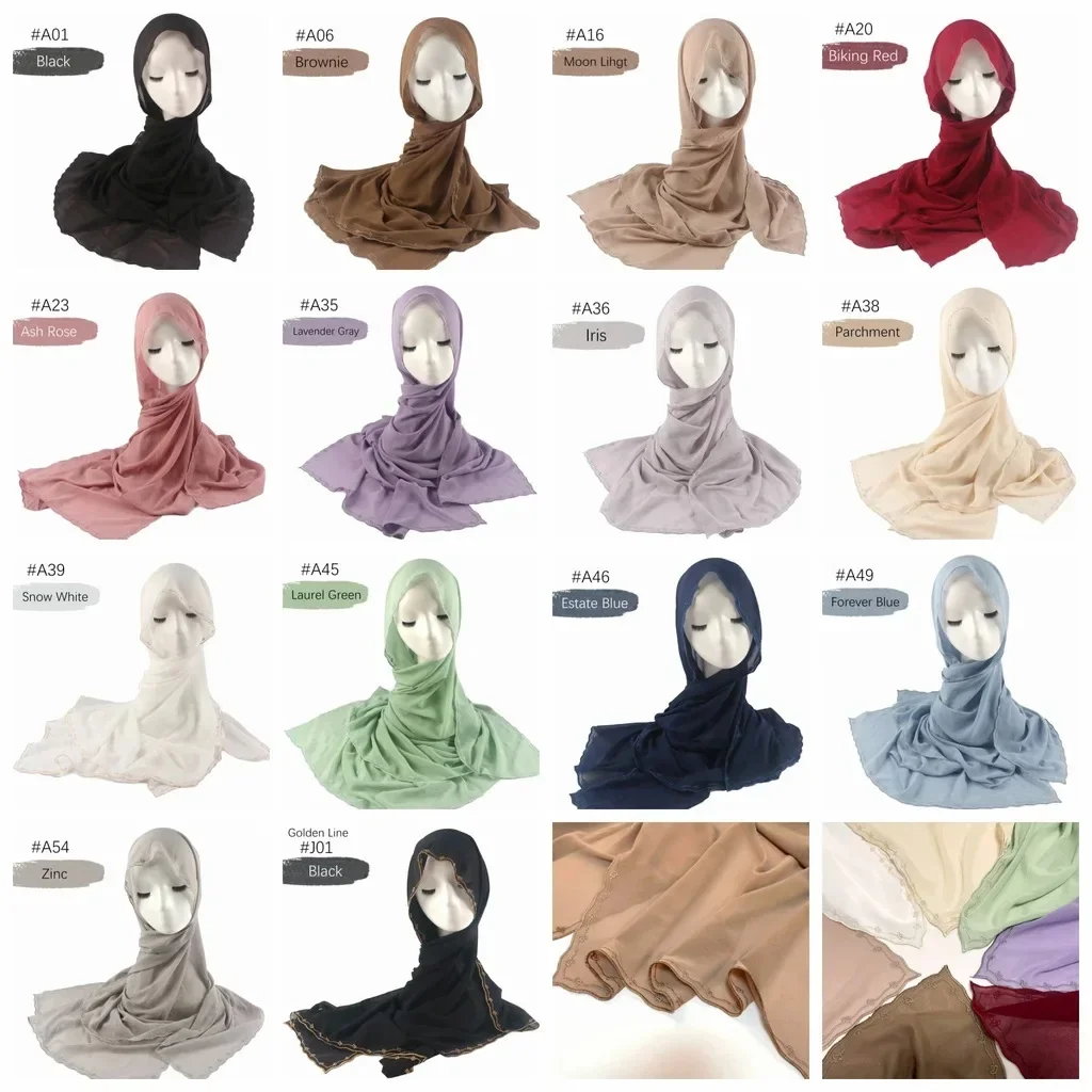 Pearl Chiffon Hijab for Women Multi-style Embroidered Turbans Foulard Scarf Islamic Clothing Khimar New