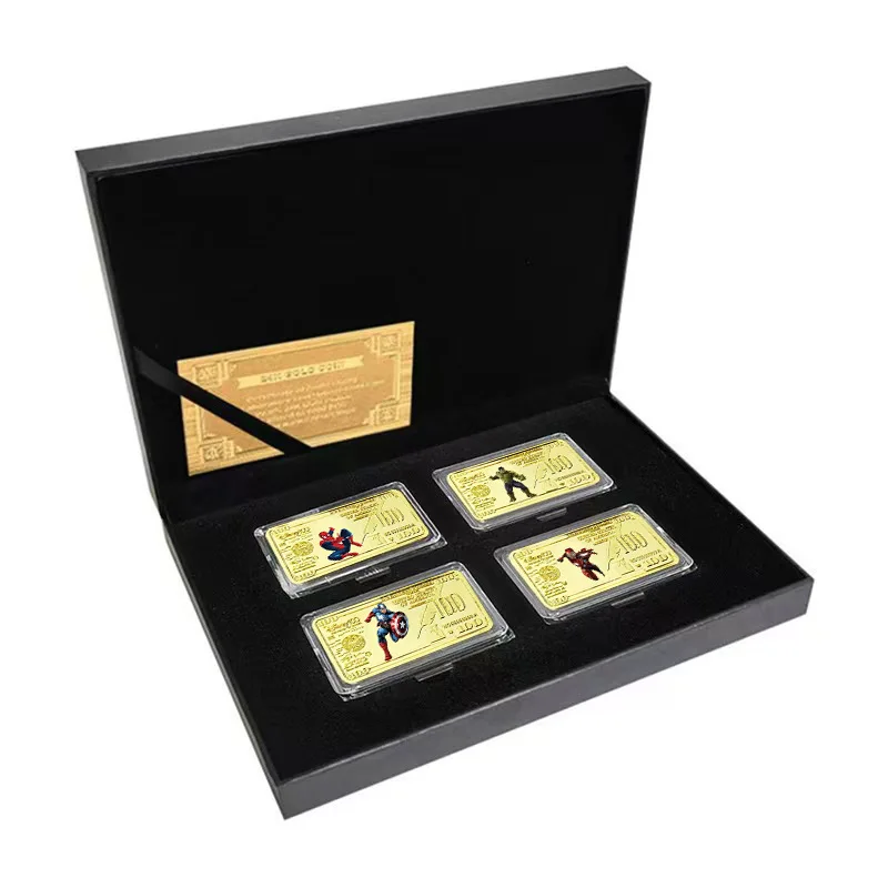 Barras banhadas a ouro da Marvel Avengers 24KG comemorativas com Homem de Ferro Homem-Aranha Moeda colecionável premium Colecionador de fãs da Marvel