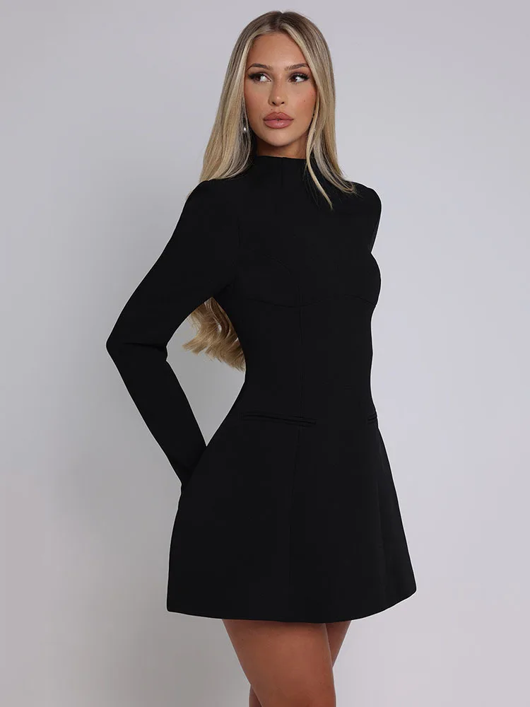 Articat Elegant Long Sleeved Bodycon Women Dress Sexy Slim Backless Mini Vestido Autumn And Winter New 2025 Party Evening Dress