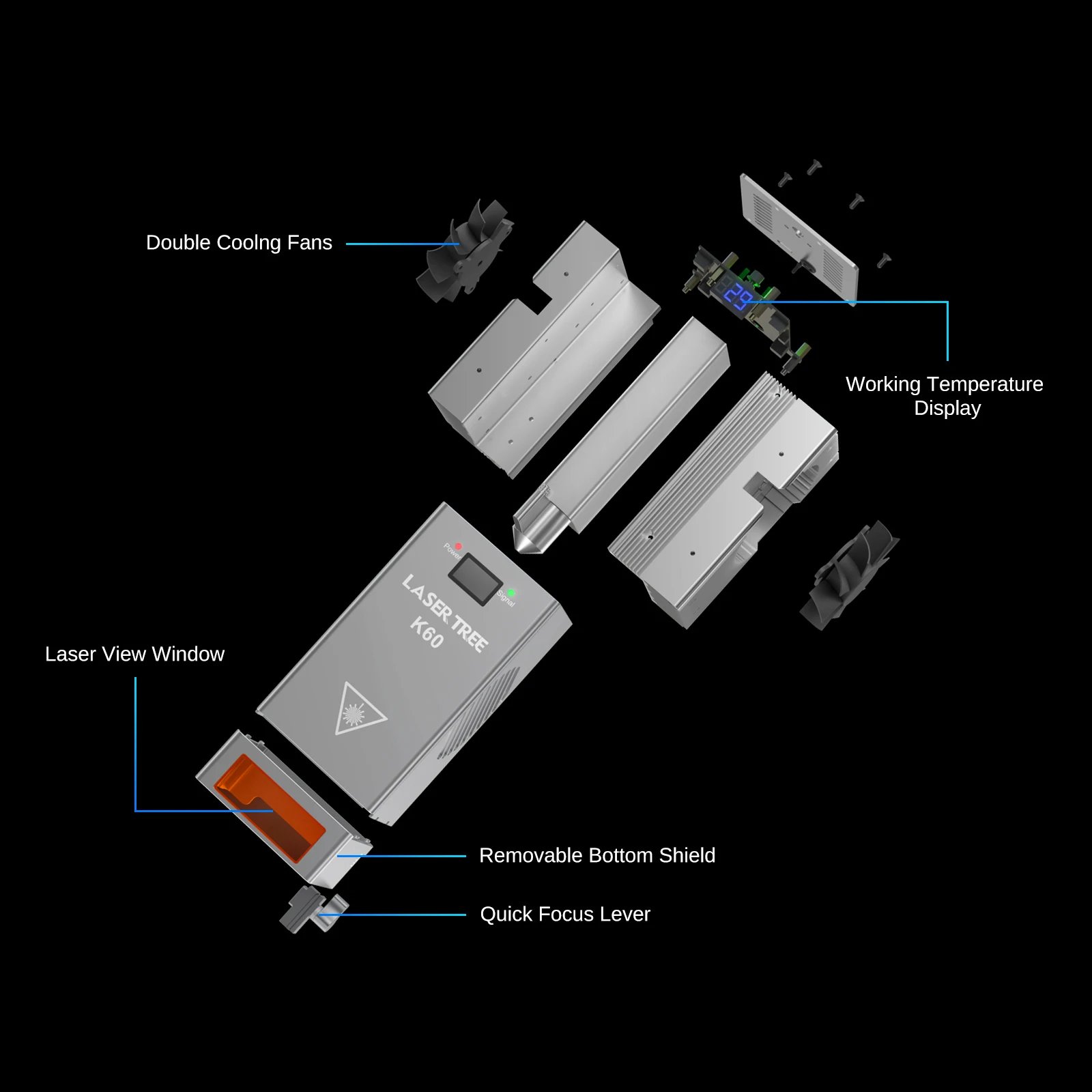 LASER TREE 60W 40W 30W 20W Laser Module with Air Assist TTL Blue Light Module For CNC Laser Engraver Cutting Woodworking Tools