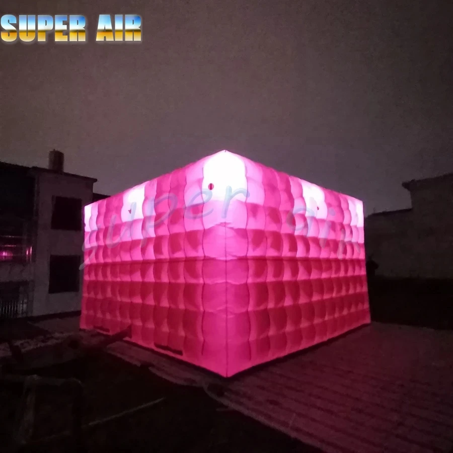 Hot sale deep pink outdoor inflatable cube tent inflatable house used for wedding party