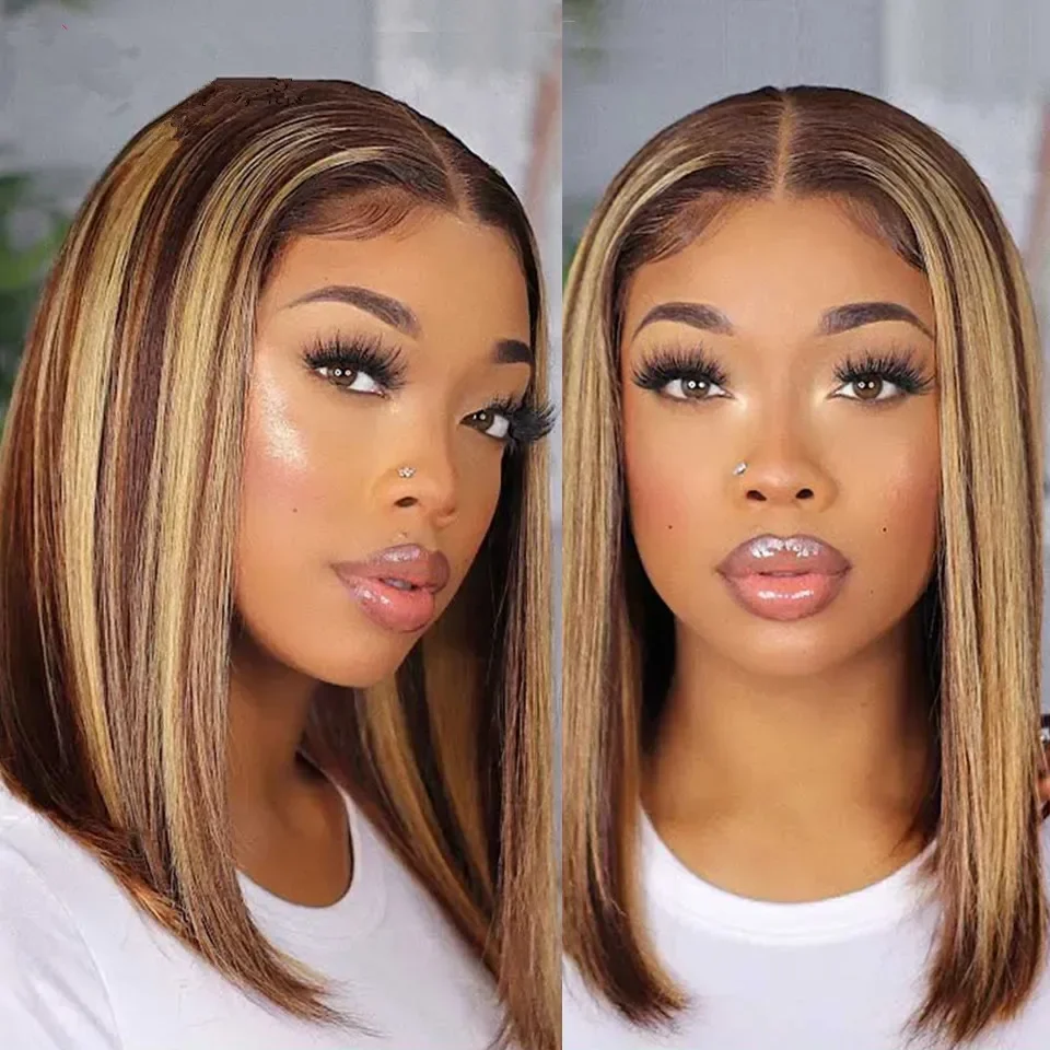 Short18inch Highligh Blond Straight 5x5 Silk Base Jewish Human Hair Wig With Baby Hair HD Lace European Hair Preplucked Glueless