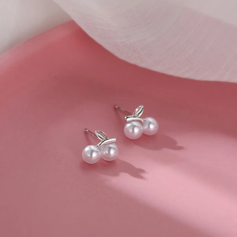 ANENJERY أقراط اللؤلؤ الكرز للنساء الفتيات مزاجه الكورية Ins الأزياء والمجوهرات الهدايا ثقب بالجملة