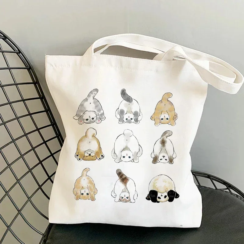 Cute Cat Cartoon Print Shoulder Bags painting Harajuku Canvas High Capacity Handbag Children Birthday Gifts