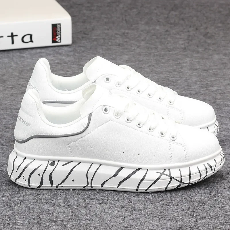 Brand men's shoes, fashionable and versatile couple's sneakers, breathable sports and leisure thick-soled women's white shoes