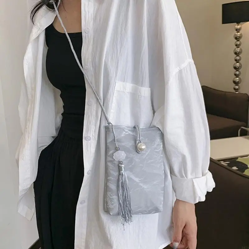 

Cultural Charm Black Pearls Phone Bag for Women Girls Traditional Shoulder Bag 547A