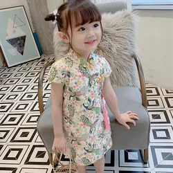 Baby Girls Dresses Summer Floral Baby Girl Dress Children Chinese Traditional Cheongsam Costume For Child Girls Clothing 1-6Y