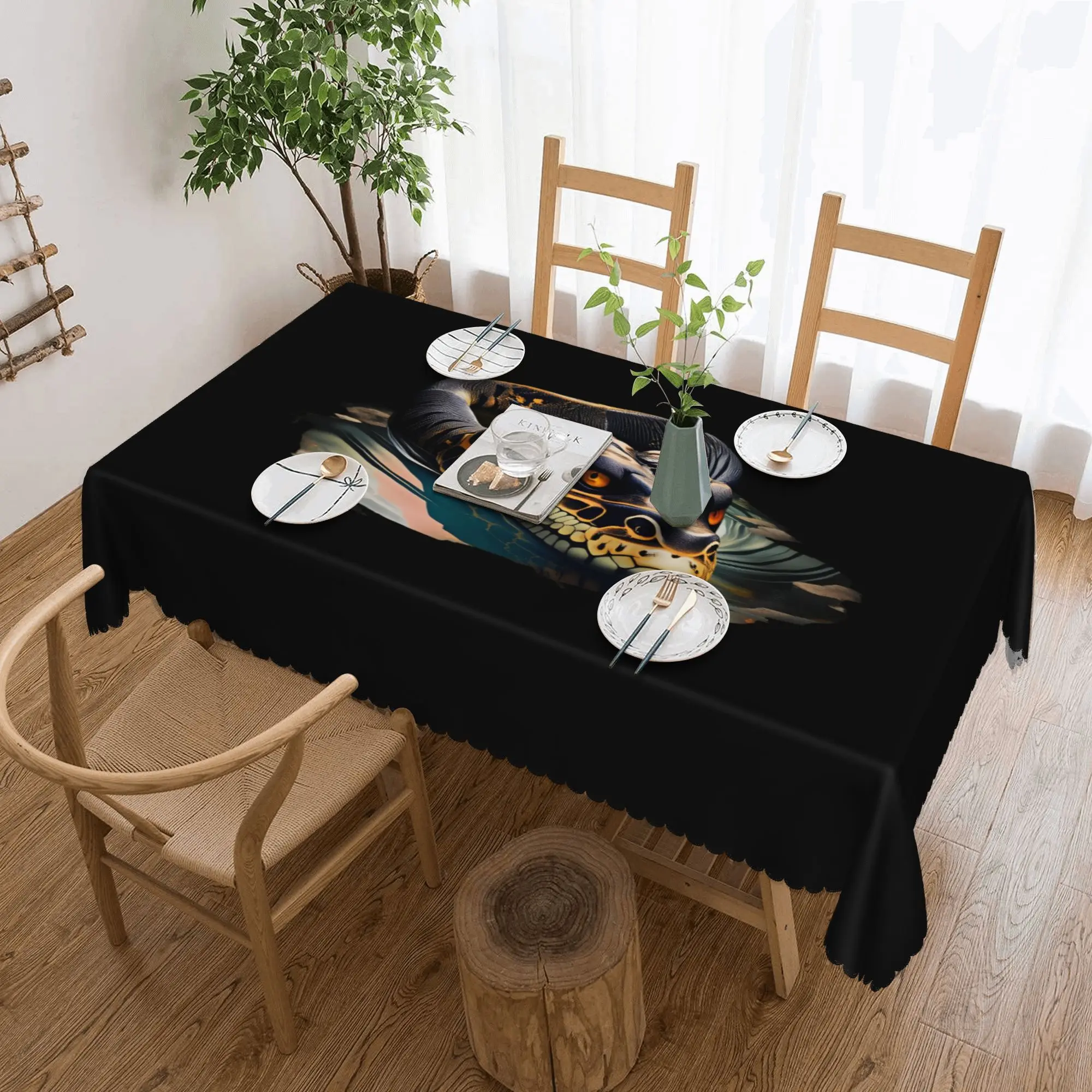 Nappe rectangulaire imperméable à l'eau avec illusion optique 3D de serpent, nappe de table pour pique-nique