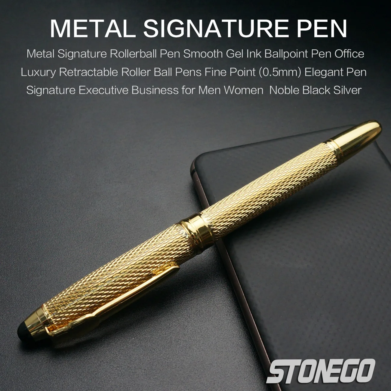 STONEGO Classic Luxury Rollerball Pens, Stainless Steel Roller Ball Pen for Men Women, School, Office, Executive, Business image 2