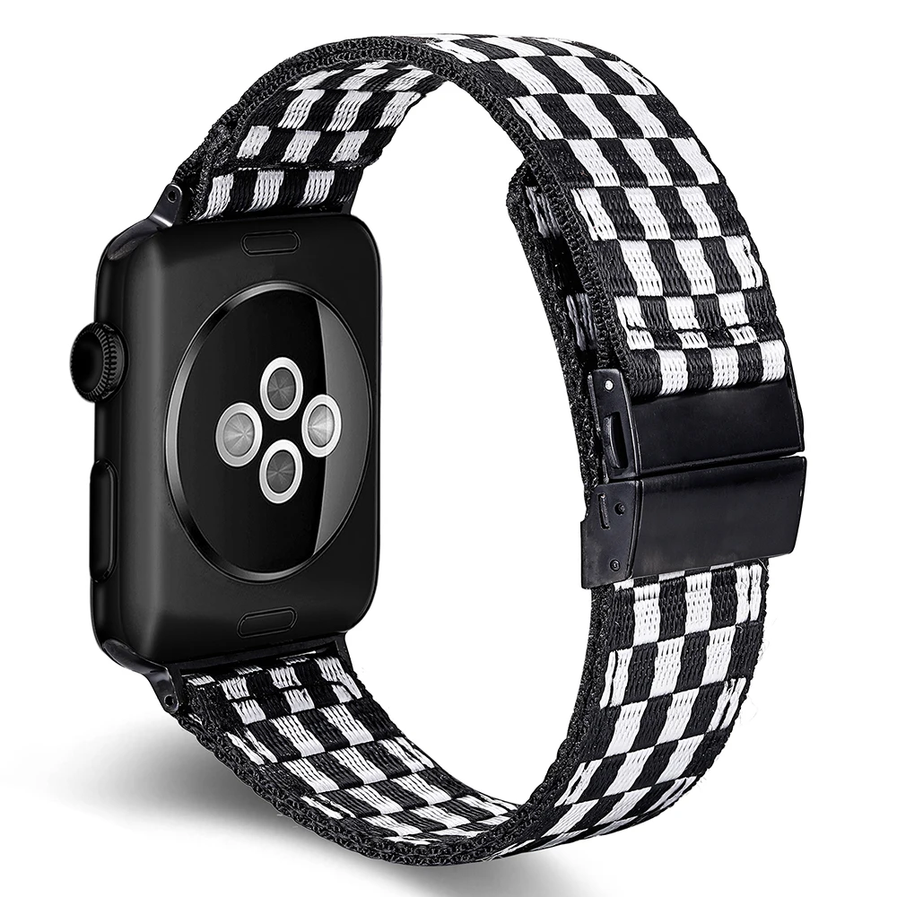 Adequado para apple watch 6 preto branco preto amarelo pulseira de náilon series5/4/3/2/1 série 40/44mm 38/42mm fivela inoxidável