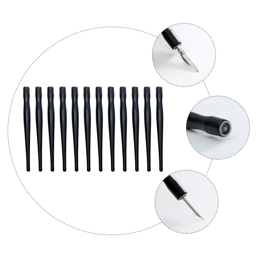 

12 Pcs Black Plastic Pen Holder Manga Drawing Supplies Dip Compatible Practical Function Thin Lines Water Handles