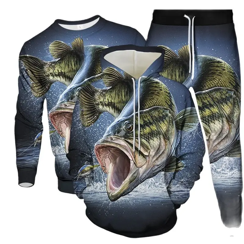 4XL 5XL 6XL Plus Size Men's Clothing Tracksuit 2023 Spring Animal Fish Dolphin Shark Print Male 3Pcs Set Hoodies Sweatshirt Pant