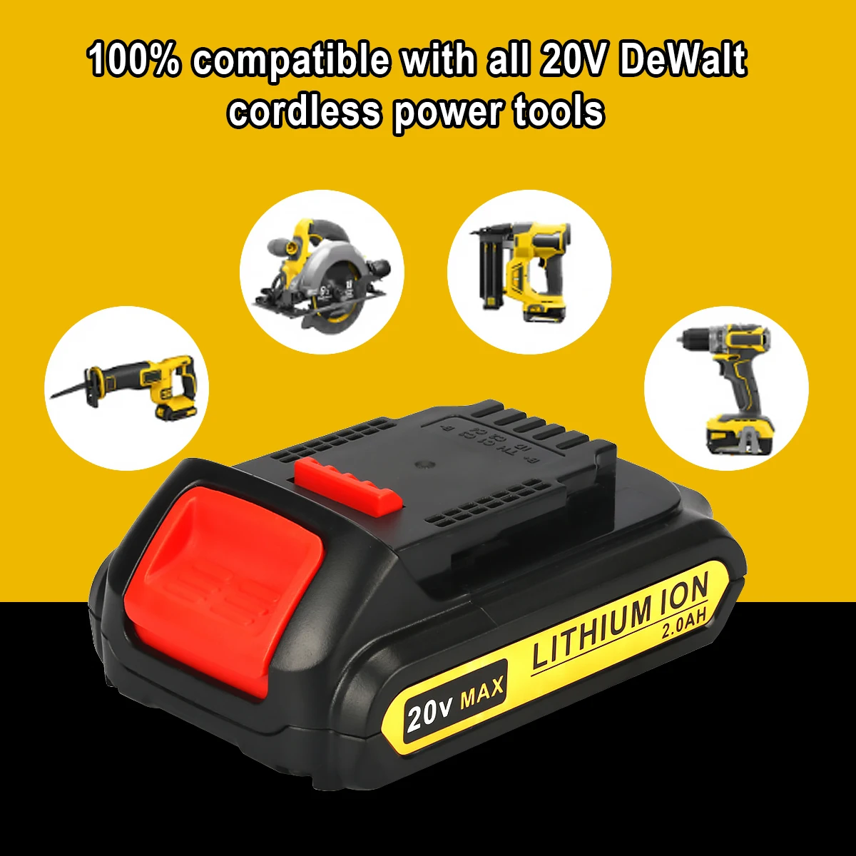 High quality 20V 2500mAh For Dewalt DCB200 DCB180 DCB181 DCB182 cordless electric hands-on dr