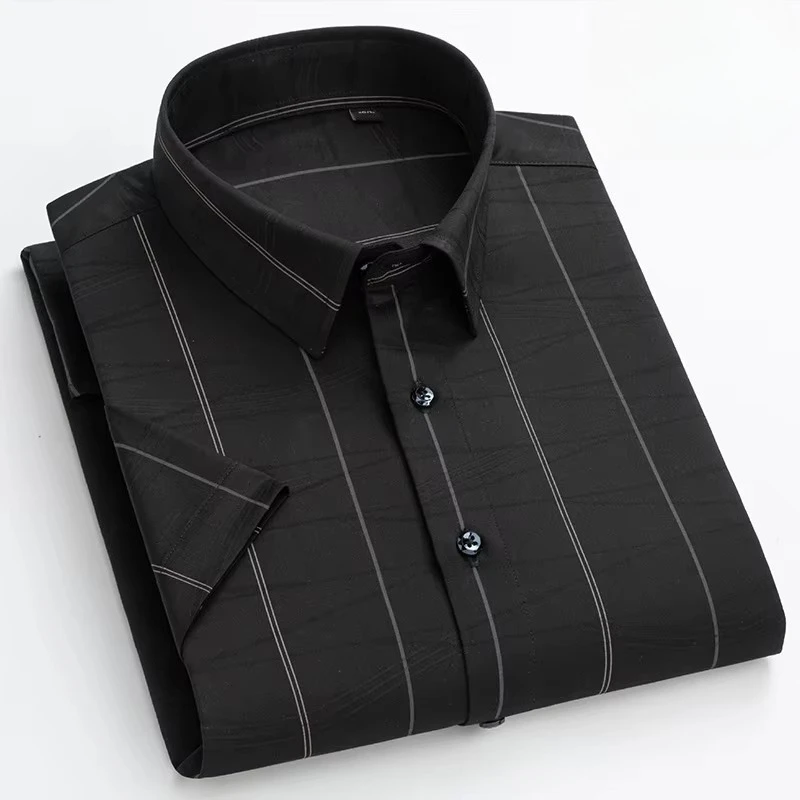 

Luxury hight qulity short sleeve shirts for men Silk slim fit formal shirt summer thin hawaiian clothes soft ModaL office tops