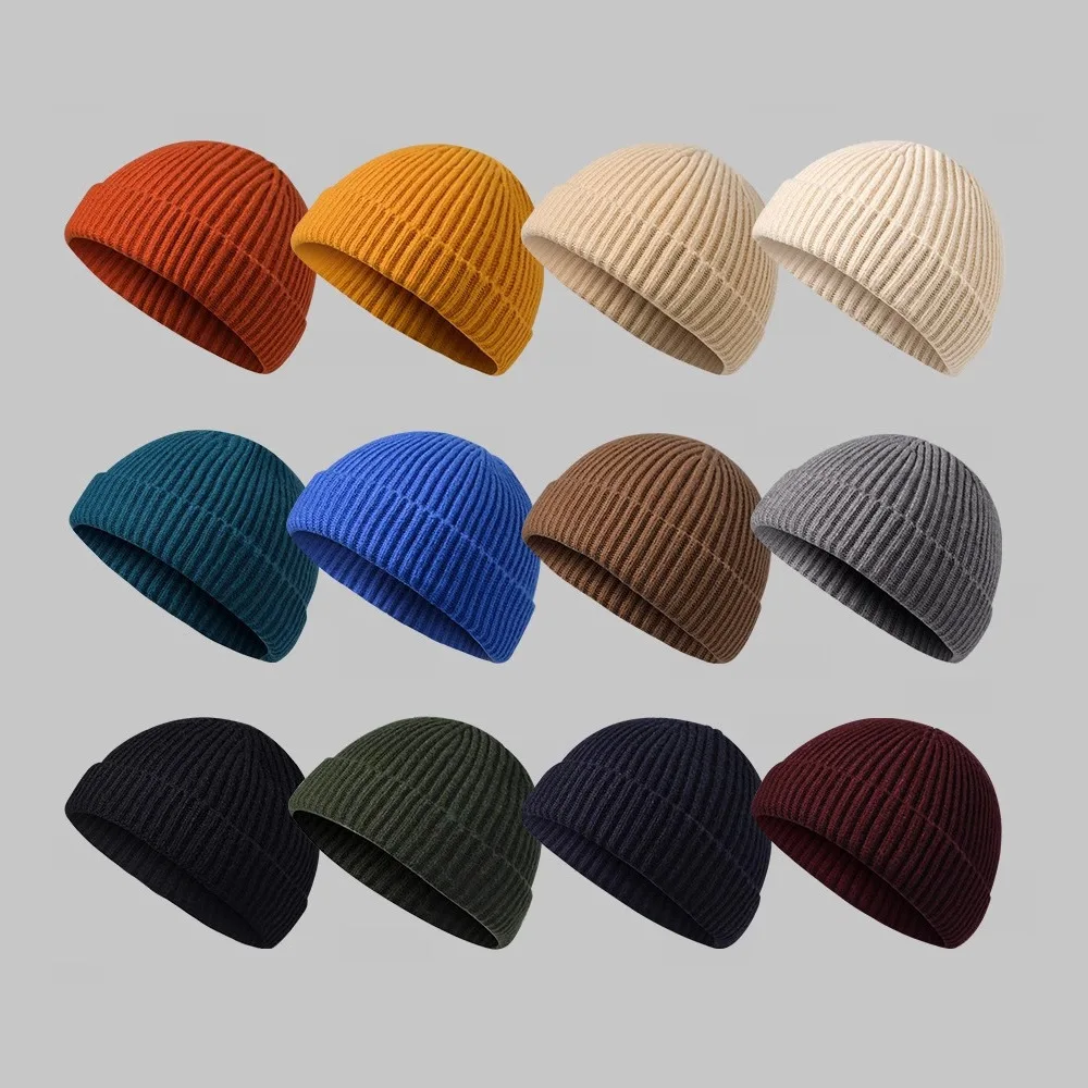 

2023 New Knitting Vertical Stripes Cap Unisex Beanie Hat Simple Casual Tide Crimping Dome Adult Autumn Winter Knitted Cap Woman