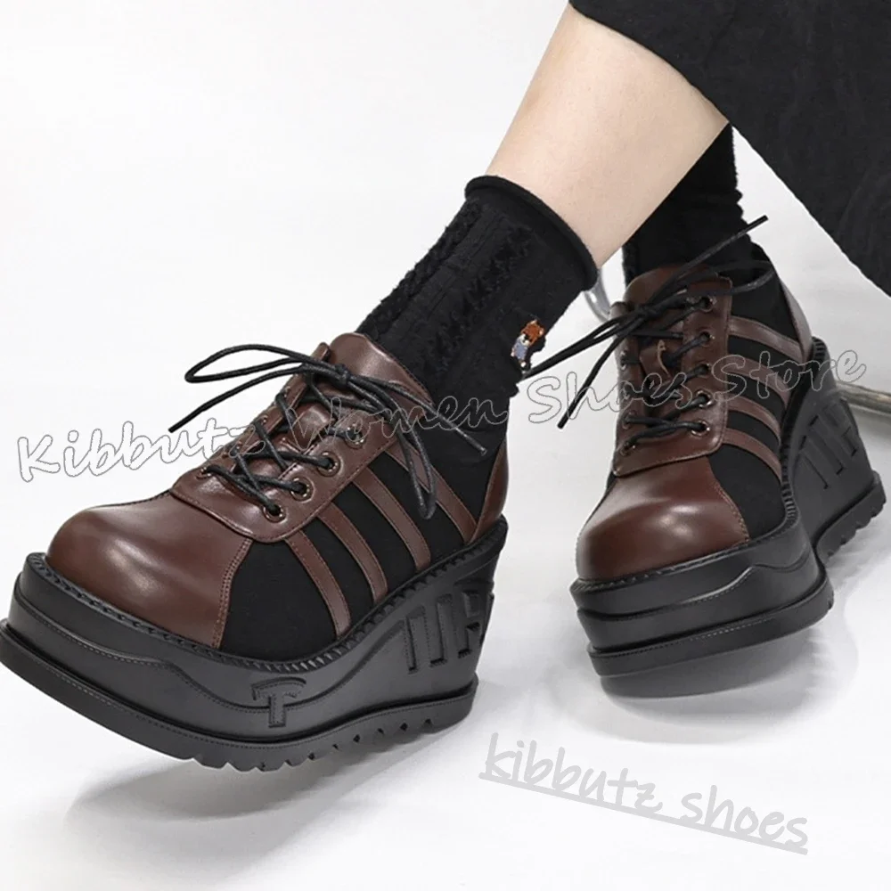 

Sneaker Ankle Boots Platform Round Toe Wedges Punk Rock Gothic Dark Fashion Novelty Sexy Spicy Girls Shoes New Leather Lace-Up