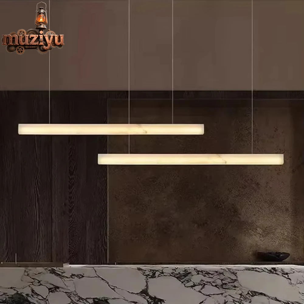 Muziyu-candelabro rectangular largo de mármol Natural Simple, iluminación LED de Alabastro para comedor, sala de estar, Penda de cobre