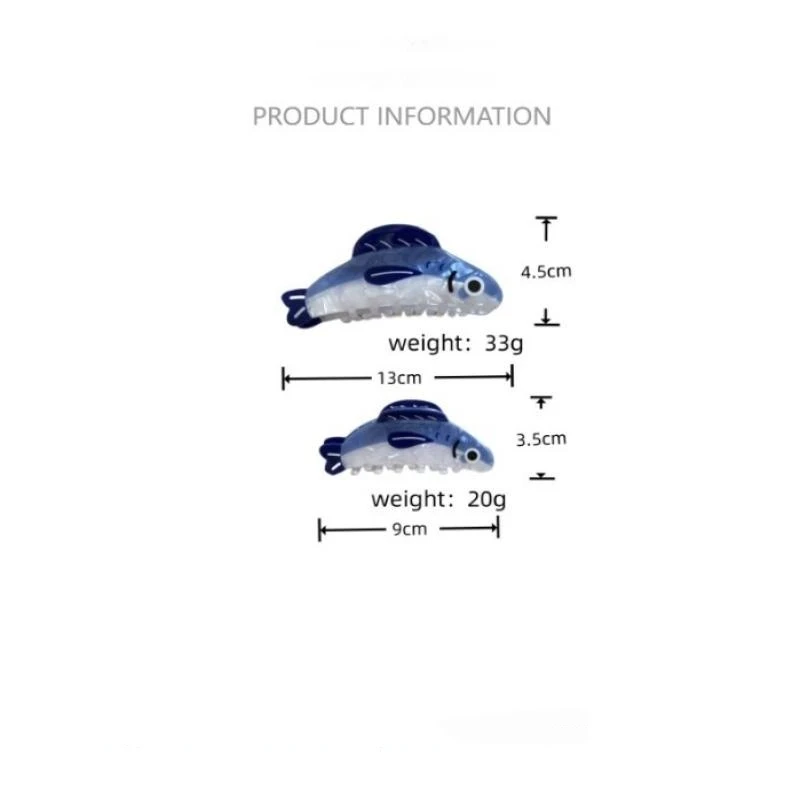 ユニークな青いイワシをテーマにしたヘアクリップ、滑り止め付き、軽量アセテートヘアピン