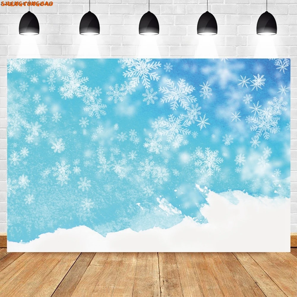 Winter Sneeuwvlok Ijsblauwe Achtergrond Baby Douche Kids Verjaardagsfeestje Familieportret Bruiloft Fotografie Achtergrond Decor