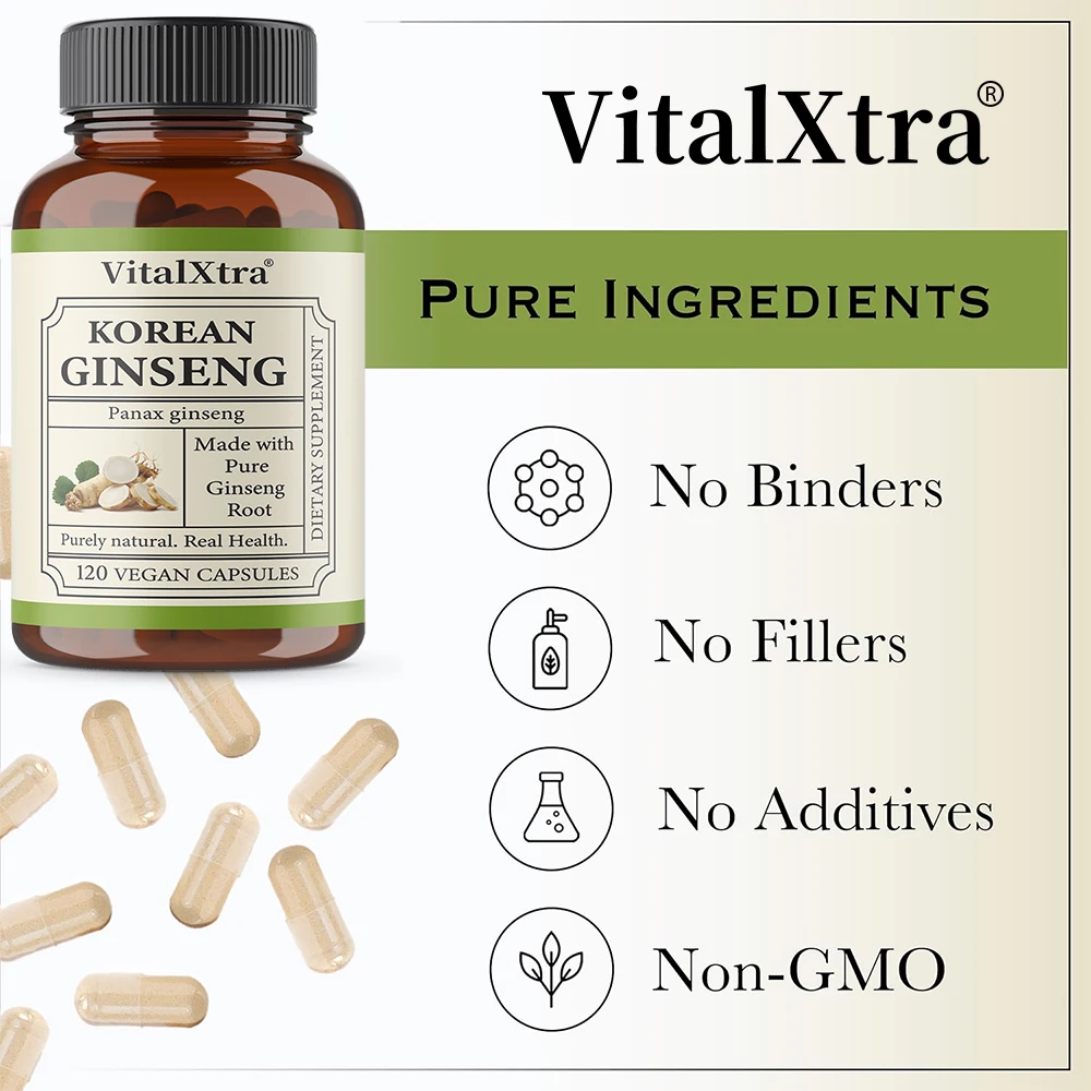 1000mg Korean Ginseng Supplement - High Potency for Energy, Focus, Performance, Vitality & Immune Support, for Men and Women