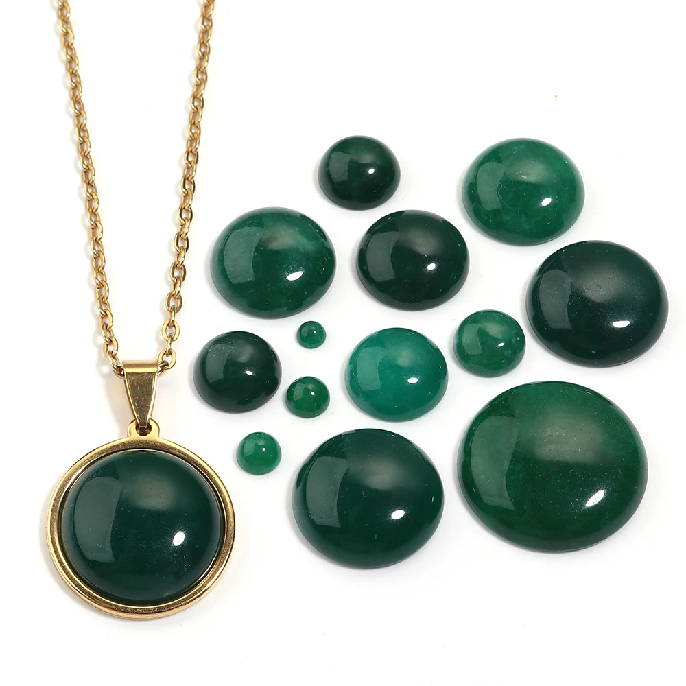 5-10 teile/los Cabochons Runde Grüne Jade Stein Perlen Cabochons Für Schmuck Machen DIY Anhänger Halskette Ringe Armband Zubehör