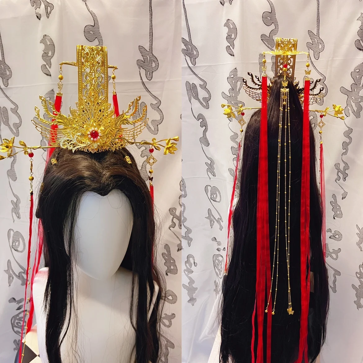 Heavenly Officials Bless Crown Prince Joy God Yue Shen's Wedding Dress Hair Crown Xie Lian Hair Crown Cosplay Han Fu Halloween