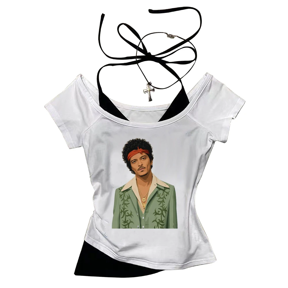 Bruno Mars cropped top women manga summer cute shirt meme gothic alternative  emo dollette