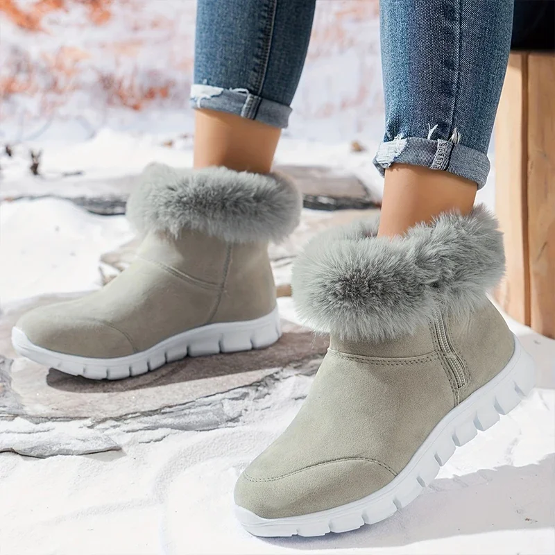 Fur Women Snow Boots ankle Flats Sport Shoes Warm Sneakers Suede Winter New 2024 Walking Casual Short Plush Cotton Shoes Mujer