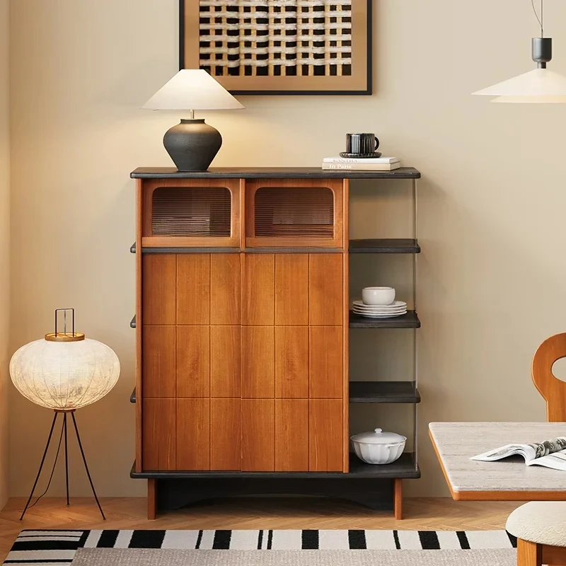 

xx1Medieval solid wood dining side cabinet against the wall Small apartment retro tea cabinet Living room storage side cabinet