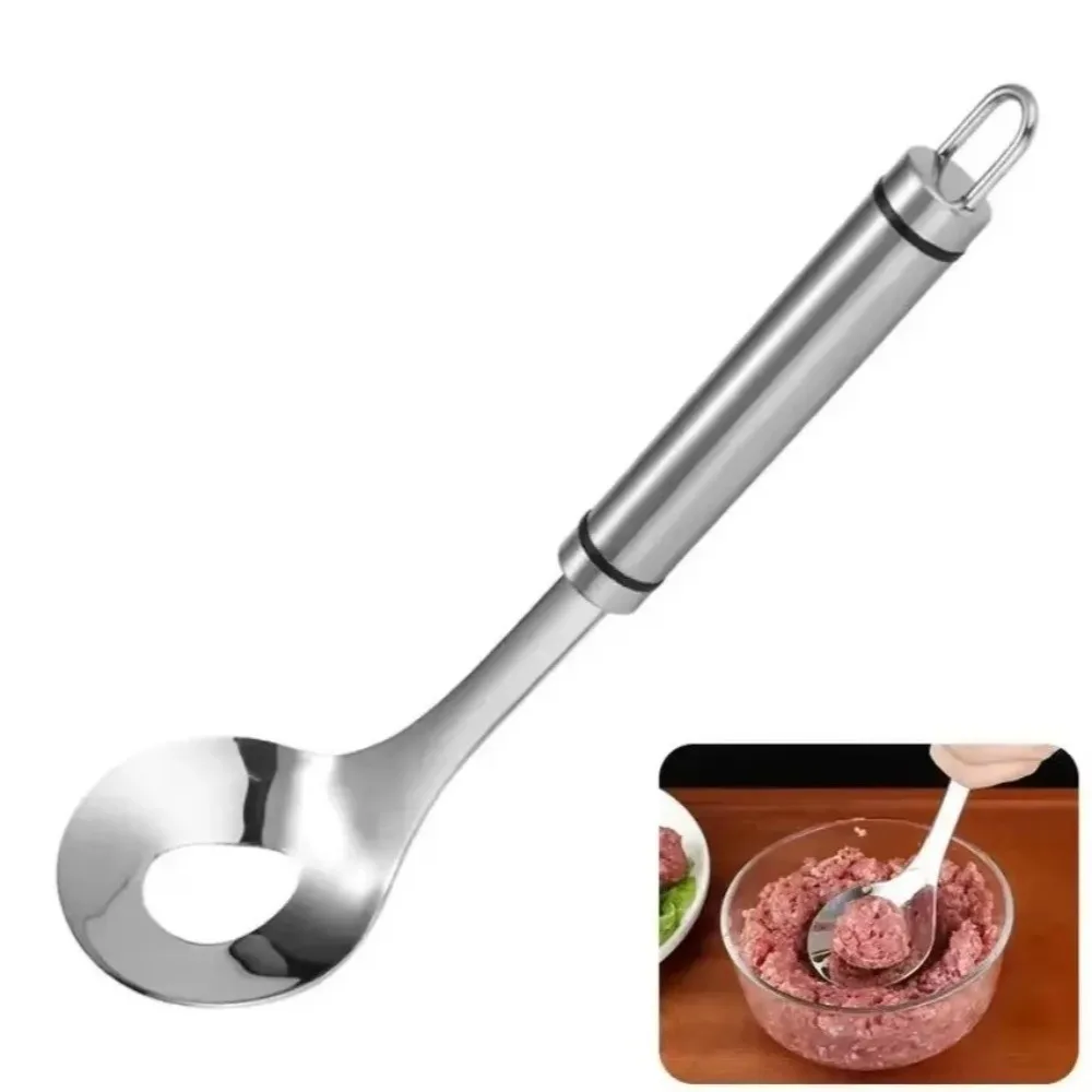 Stainless Steel Meatball Scoop Squeeze Handle Auxiliary Spoon Meatball Spoon Release Opening Fish Ball Maker Fish Ball Making