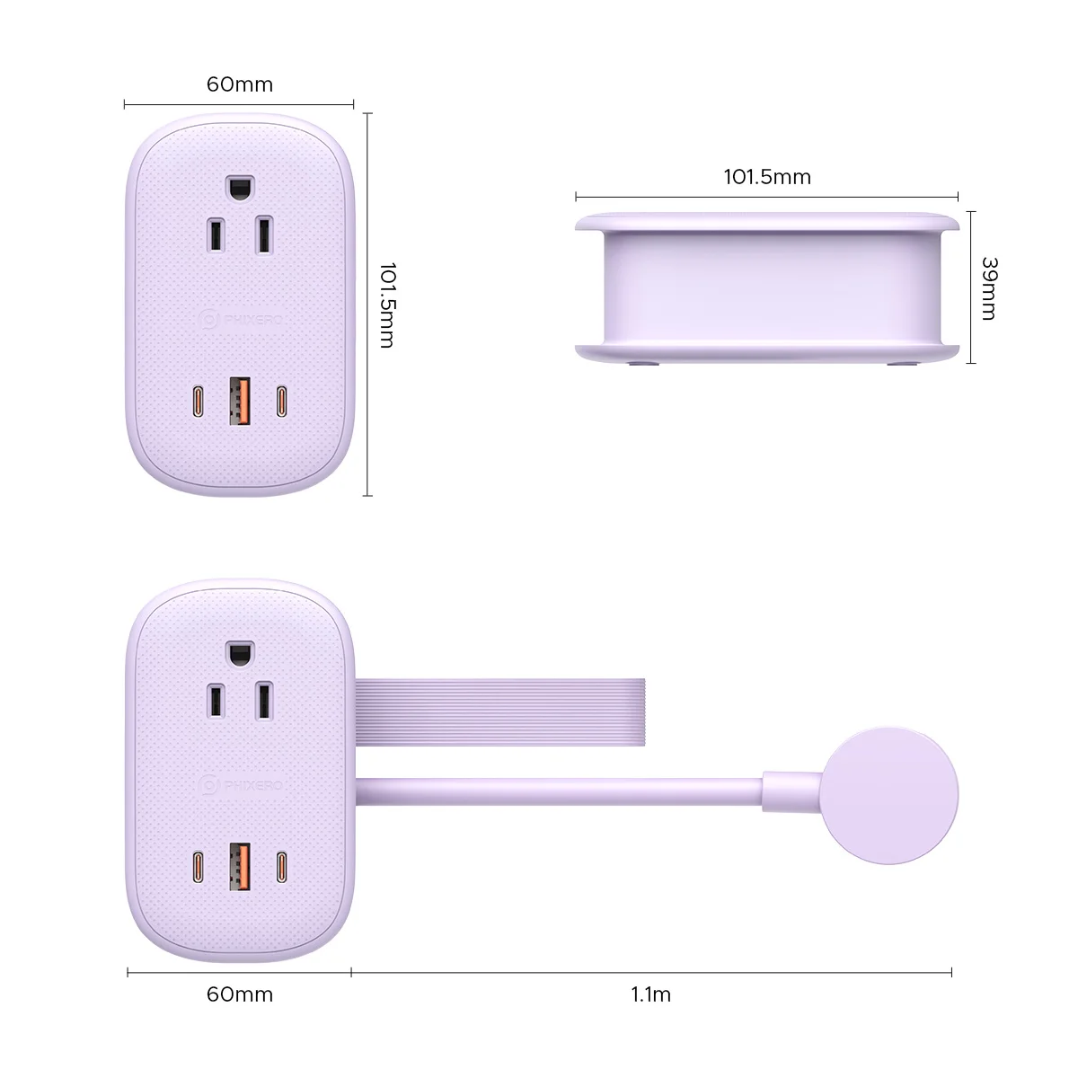 PHIXERO Desktop 5 IN 1 Multi Plug 2AC3USB Ports Portable Aesthetic Power Strip For Household Office Use 3 Colors-US Plug