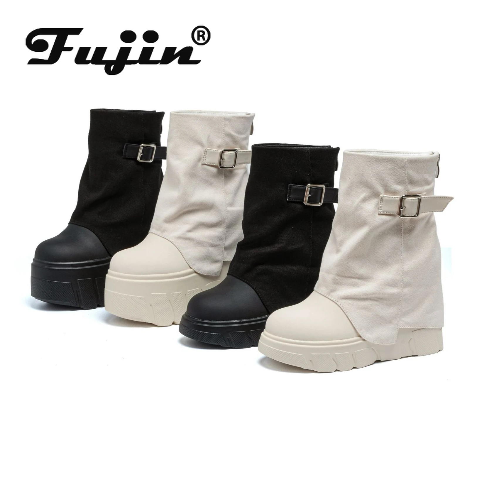 

fujin 10cm platform sneakers for women casual shoes wedge heel women ankle boots fashion boots booties spring autumn winter