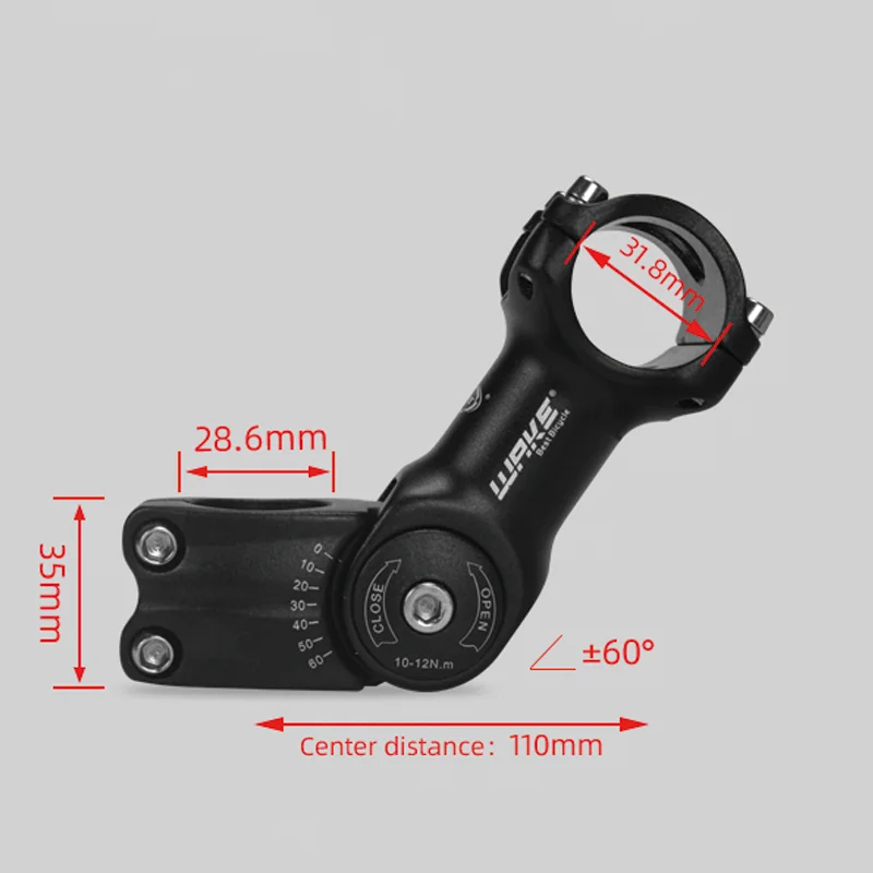 Wake Mountain Bike Stem Adjustable 60 Degree Bicycle Accessories 25.4/31.8mm Aluminum Alloy 90mm for MTB BMX Cycling