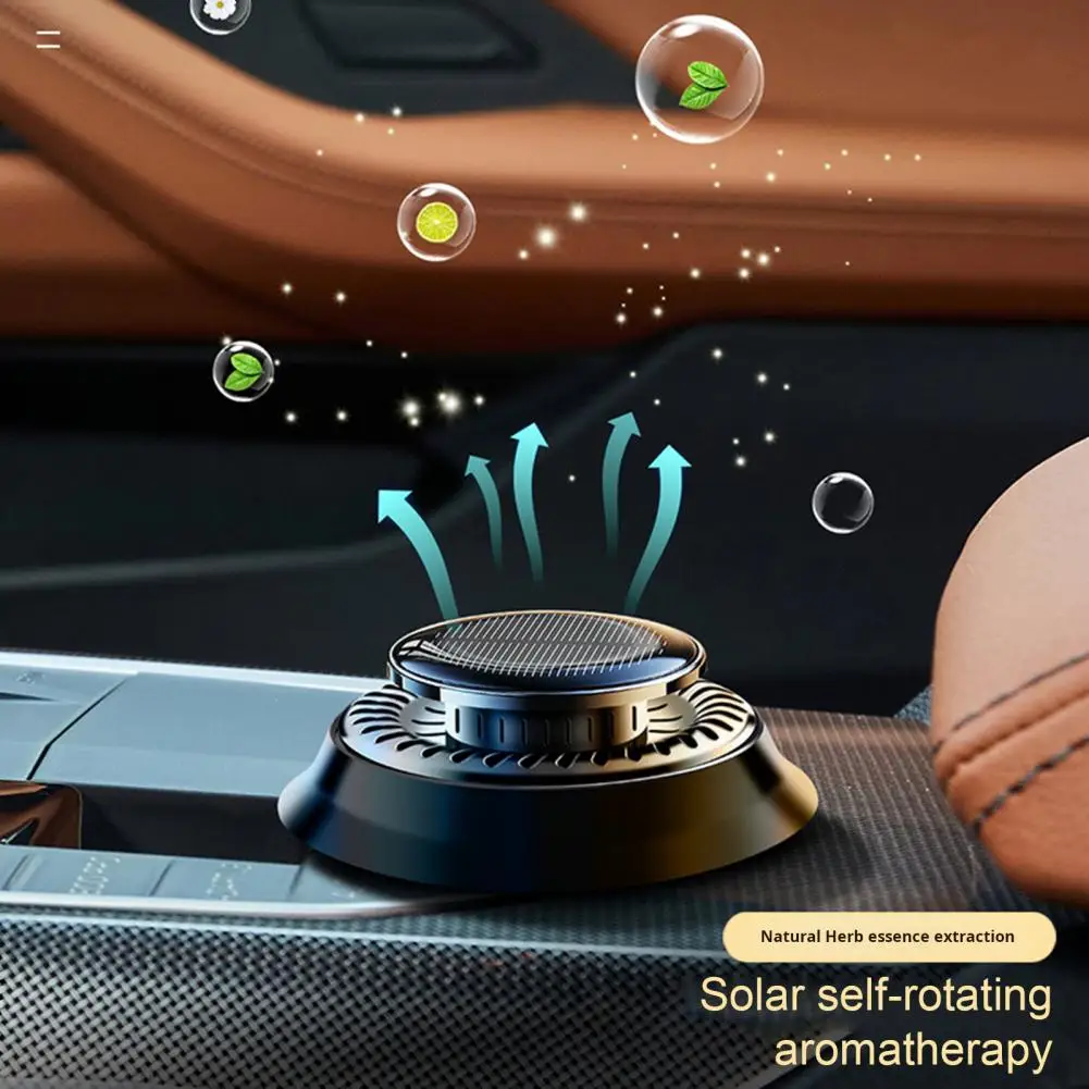 Solar Car Air Freshener Aromatherapy Diffuser with Natural Fragrance Auto Rotating Air Purifier Vehicle Interior Scents Decor