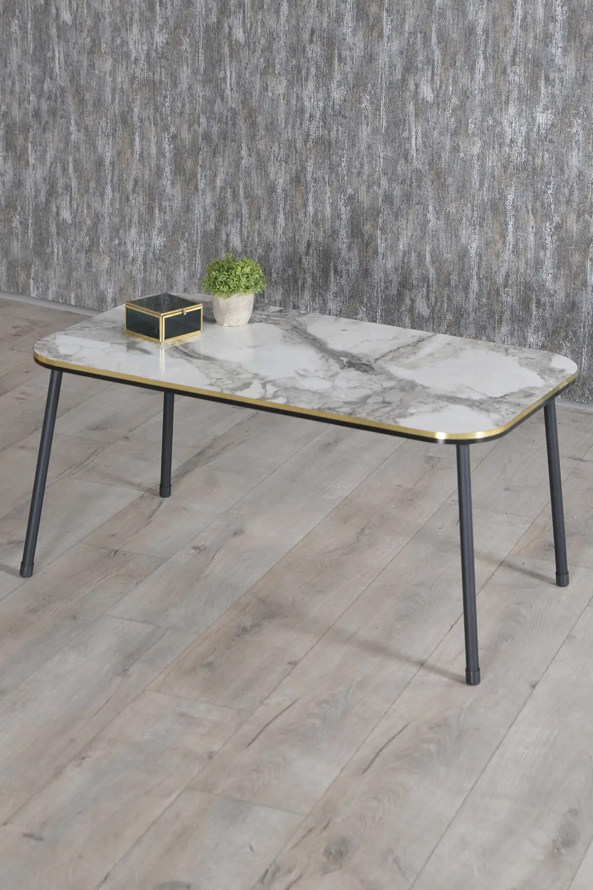 Modern Medium Table Scandinavian Black Metal Foot Double Gold Rectangle De Mounted Medium Coffee Table Tea Coffee Serving Table Living Room