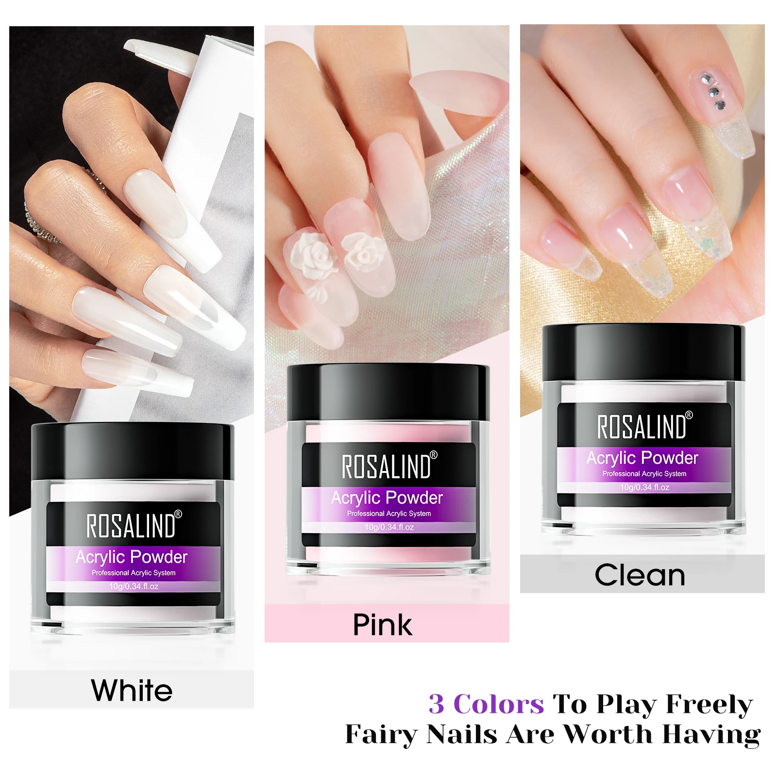 ROSALIND Acrylic Powder Nail Gel Carving Flower Nail Art Acrylic Nail Kit Carved Powder Semi Permanent Nails For Manicure